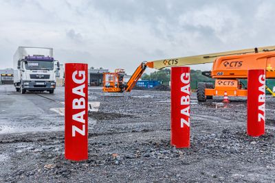 bollards moments before a collision with a truck